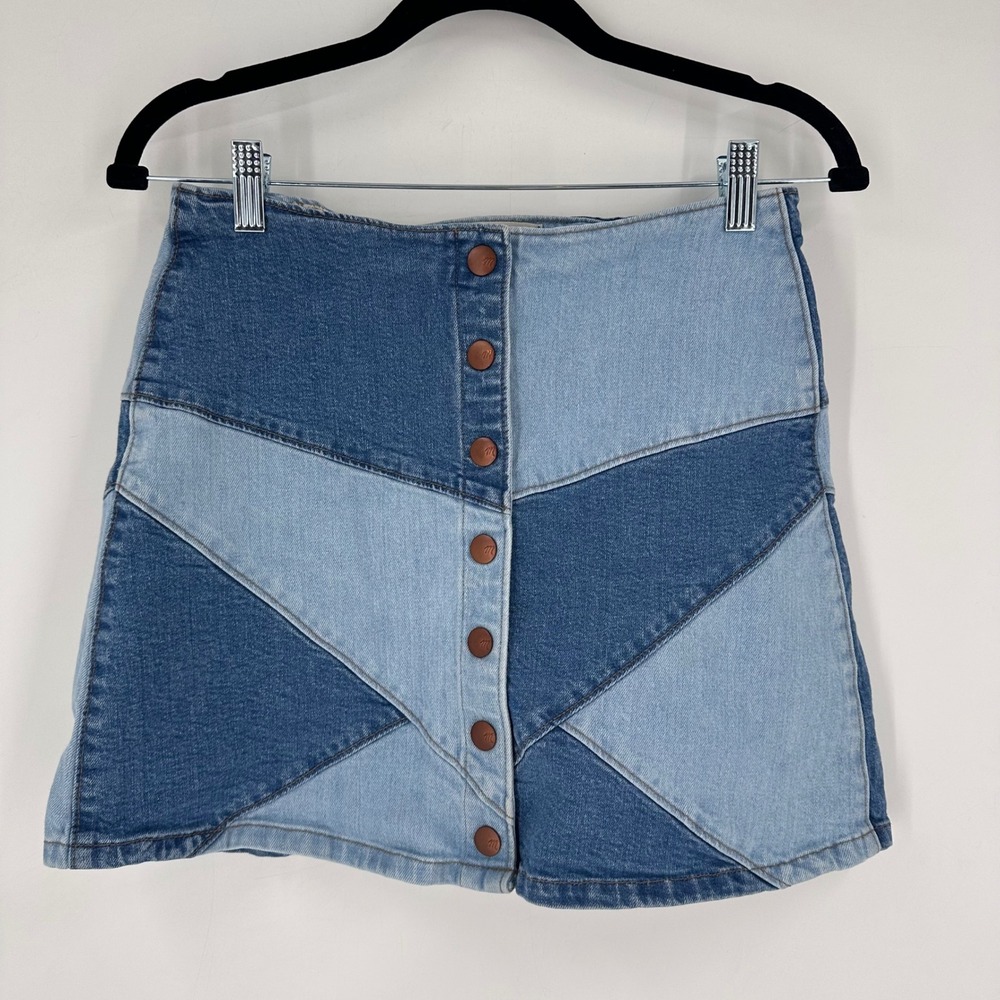 Madewell Patchwork Denim Button Front Mini Skirt … - image 2